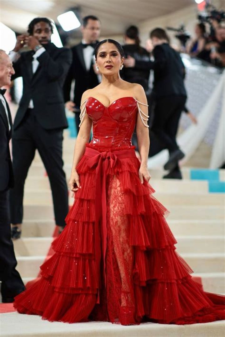 Salma Hayek looks 'gloriously stunning' in figure-hugging designer gown at star-studded event