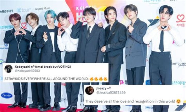 Stray Kids at K Global Best Artist Award red carpet serves majestic looks in black and white co-ordinated fits